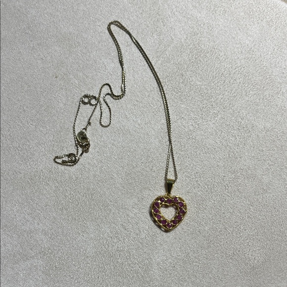 Antique Heart Pendant Necklace with Pink Gem Stones